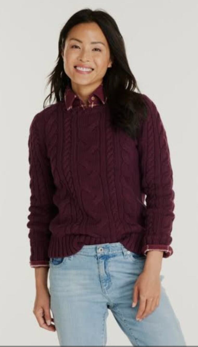 LL Bean Fisherman Cable Knit Sweater Purple Size Large Classic Cotton Knit